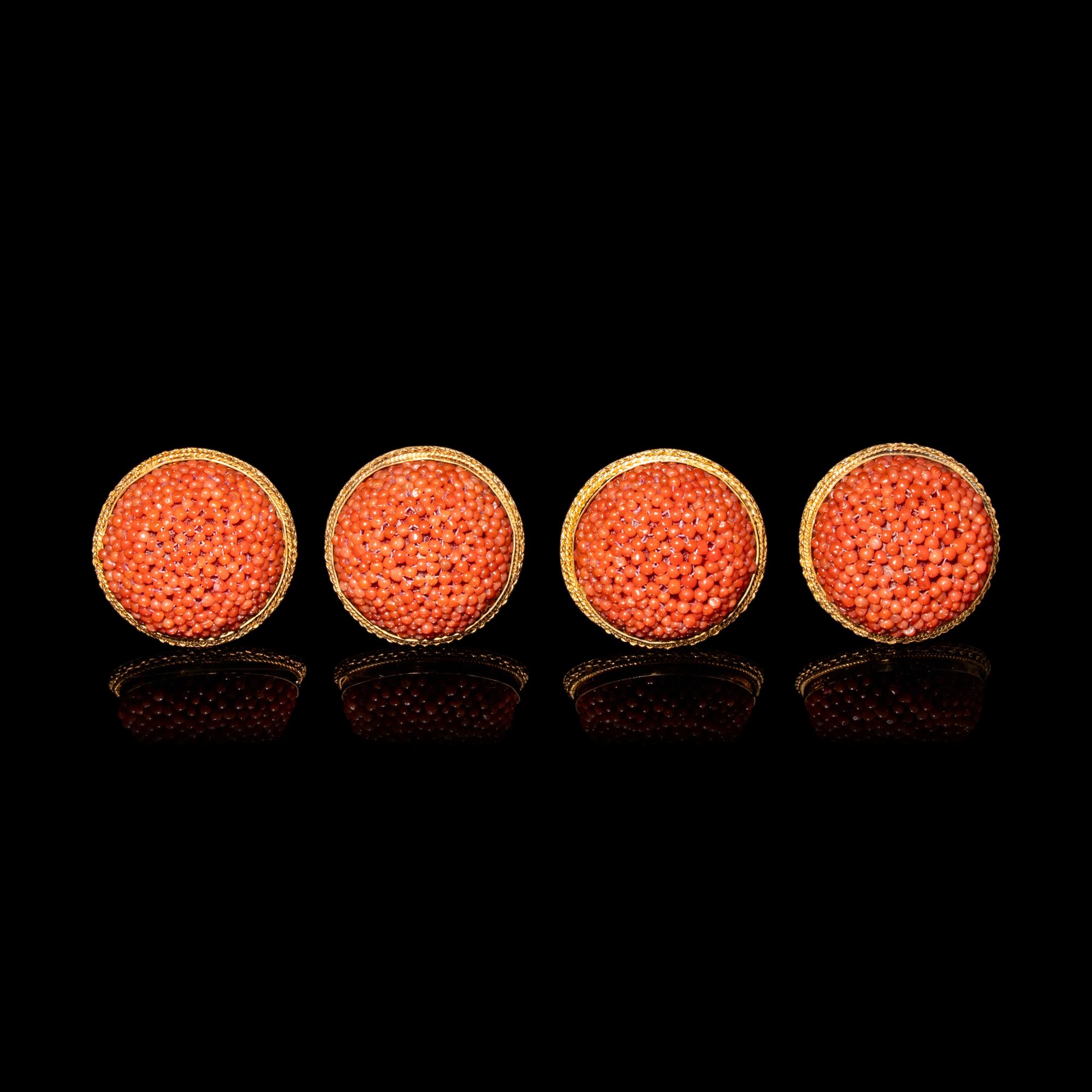 Two Pairs of Chinese Coral Bead Earclips, 20th Century