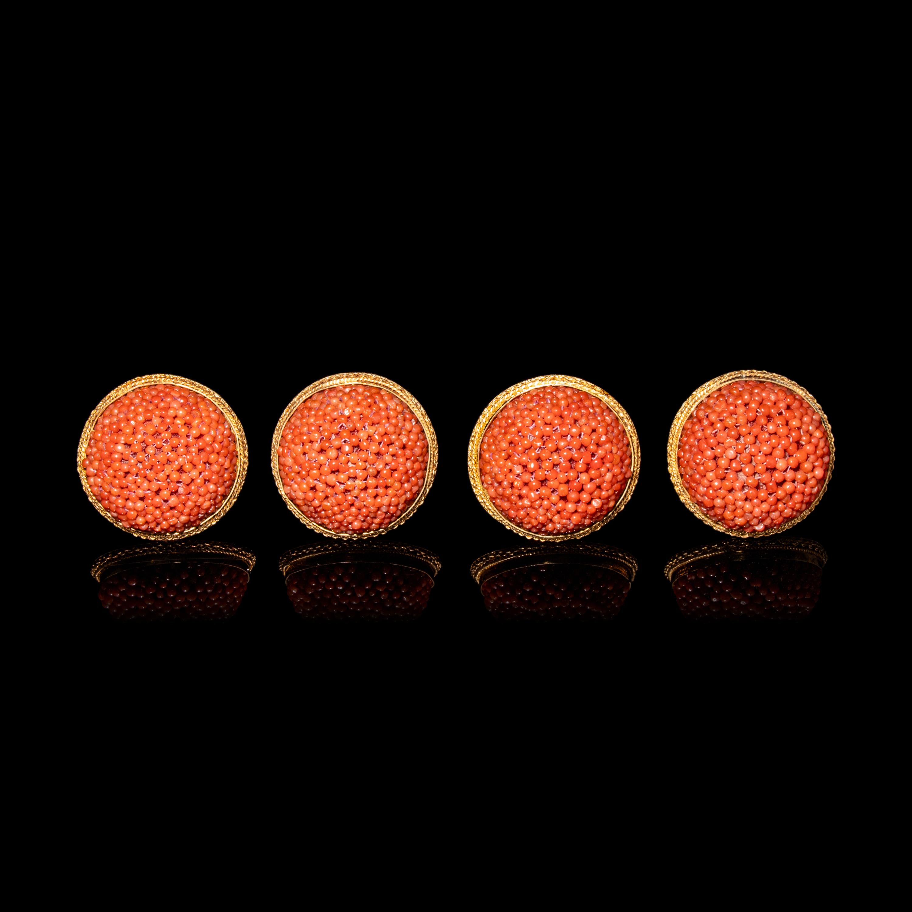 Two Pairs of Chinese Coral Bead Earclips, 20th Century