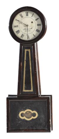 A Federal Mahogany Eglomise Inset Banjo Clock