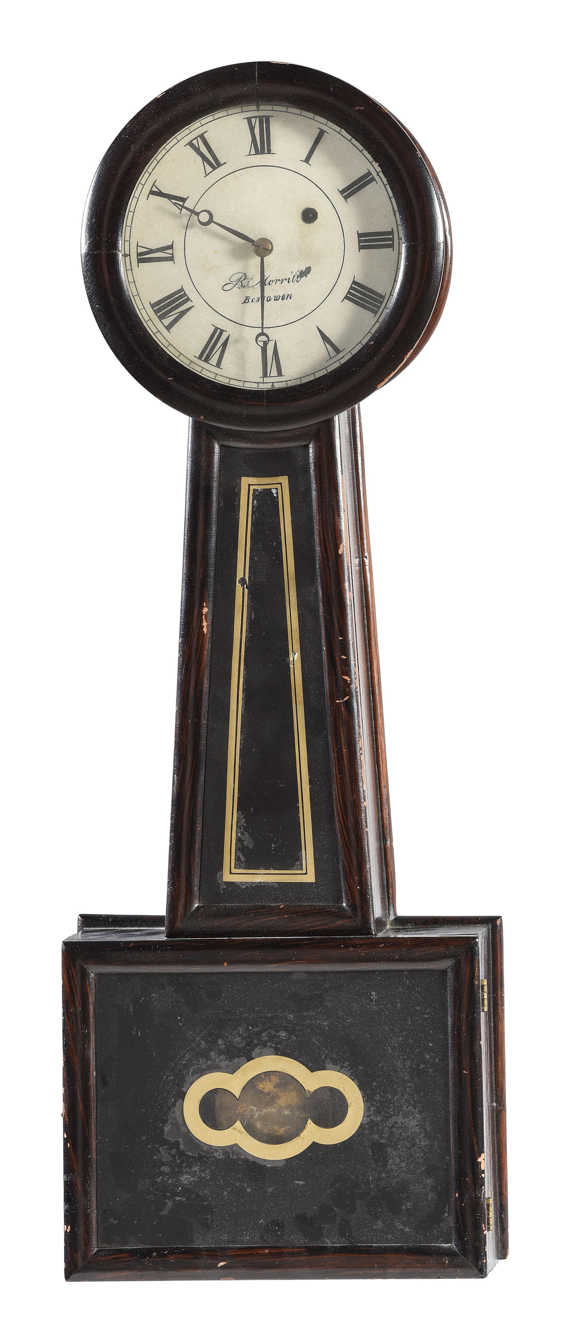 A Federal Mahogany Eglomise Inset Banjo Clock