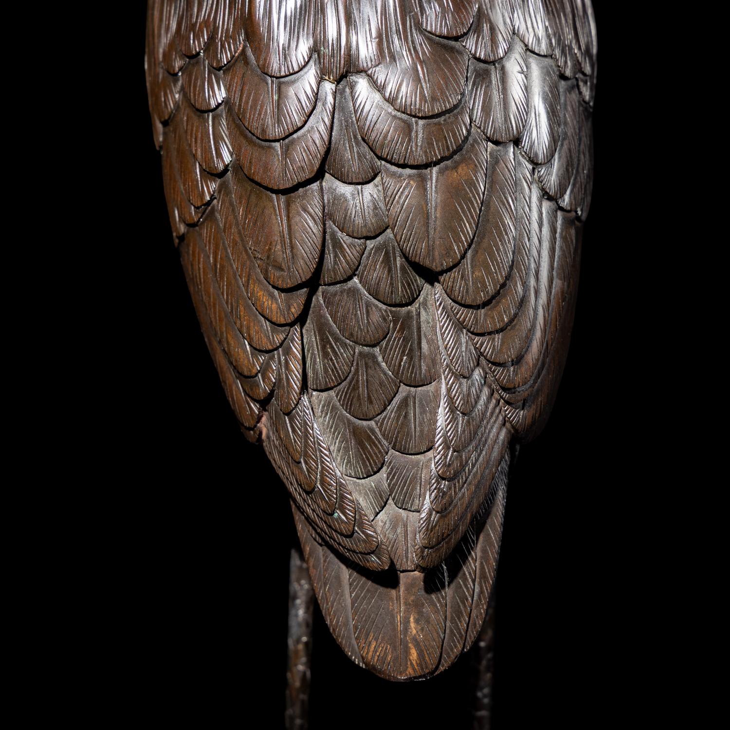A Japanese Bronze Figure of an Egret, 20th Century