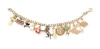 A 14 Karat Yellow Gold and Charm Bracelet with 13 Attached Charms, 19.80 dwts.