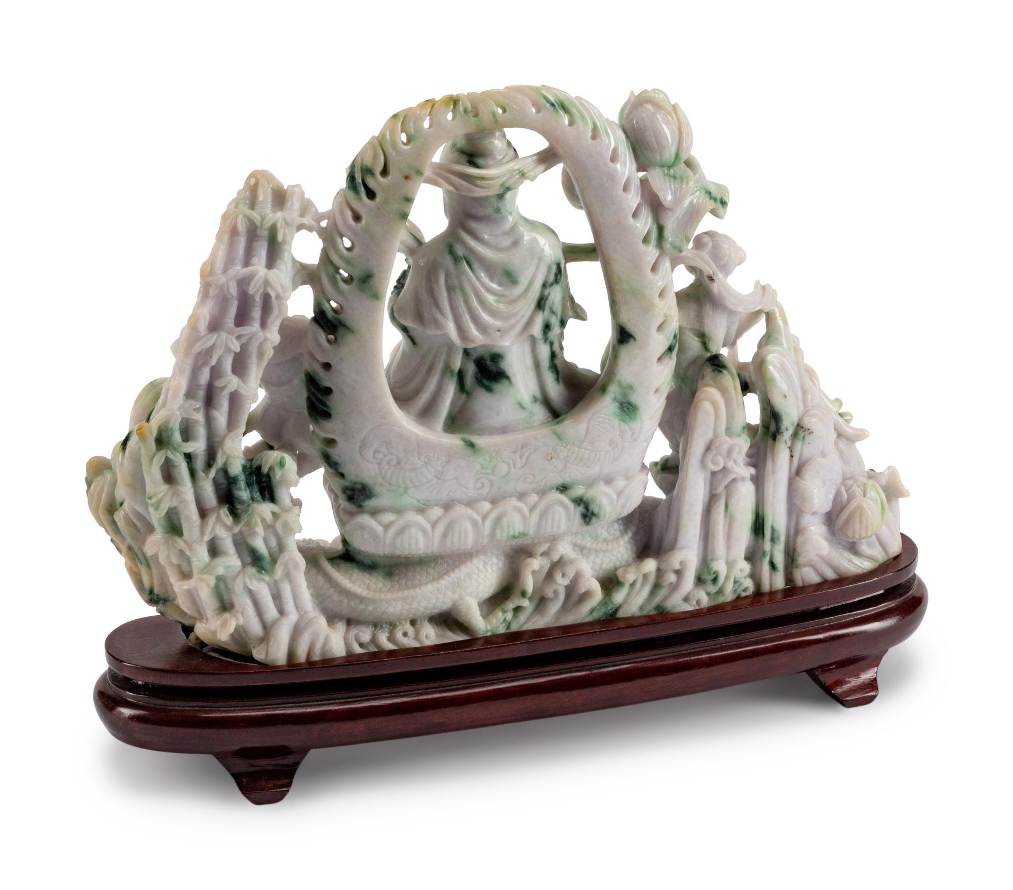 A Large Burmese Jade Figure of Guanyin