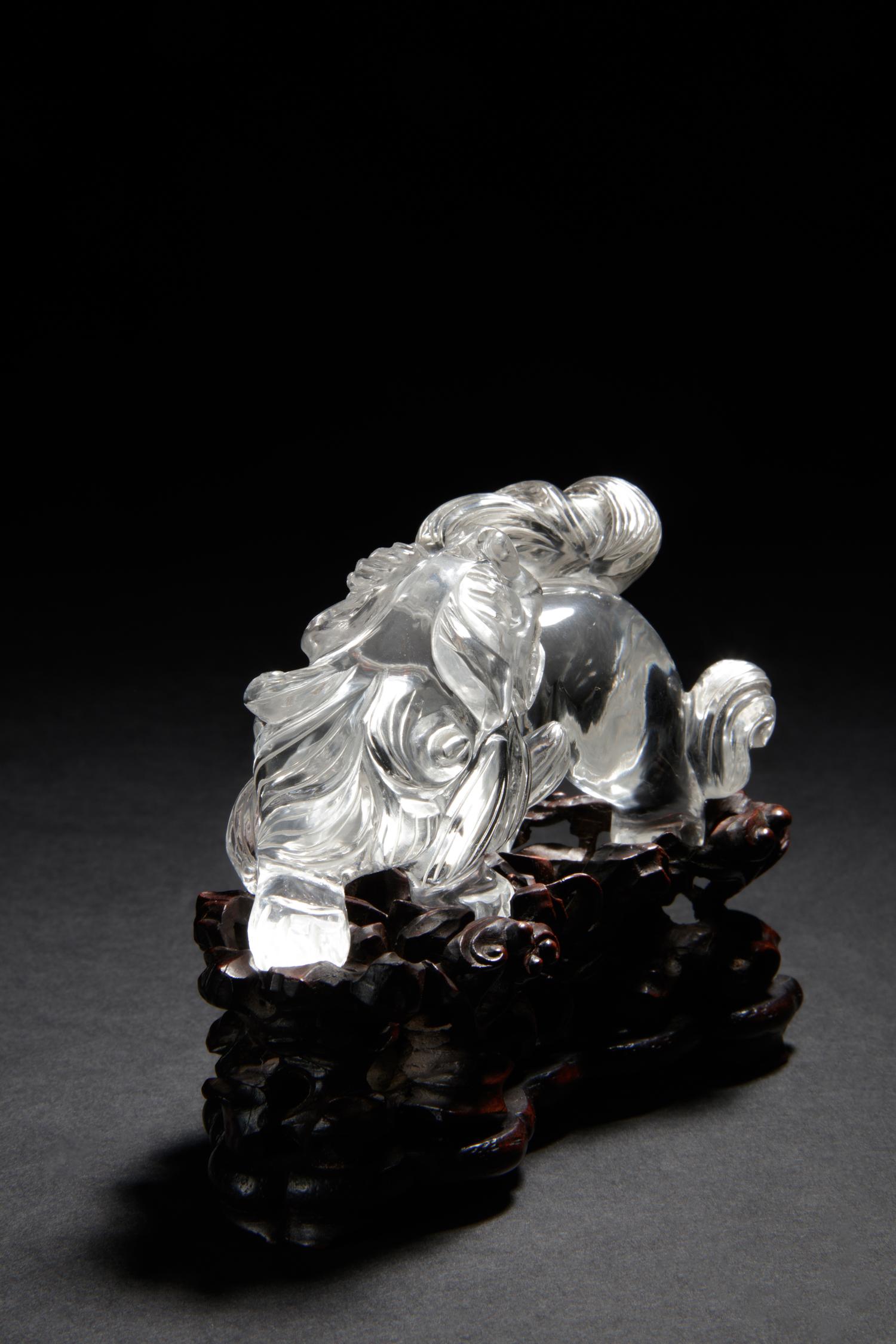 A Rock Crystal 'Lion' Carving