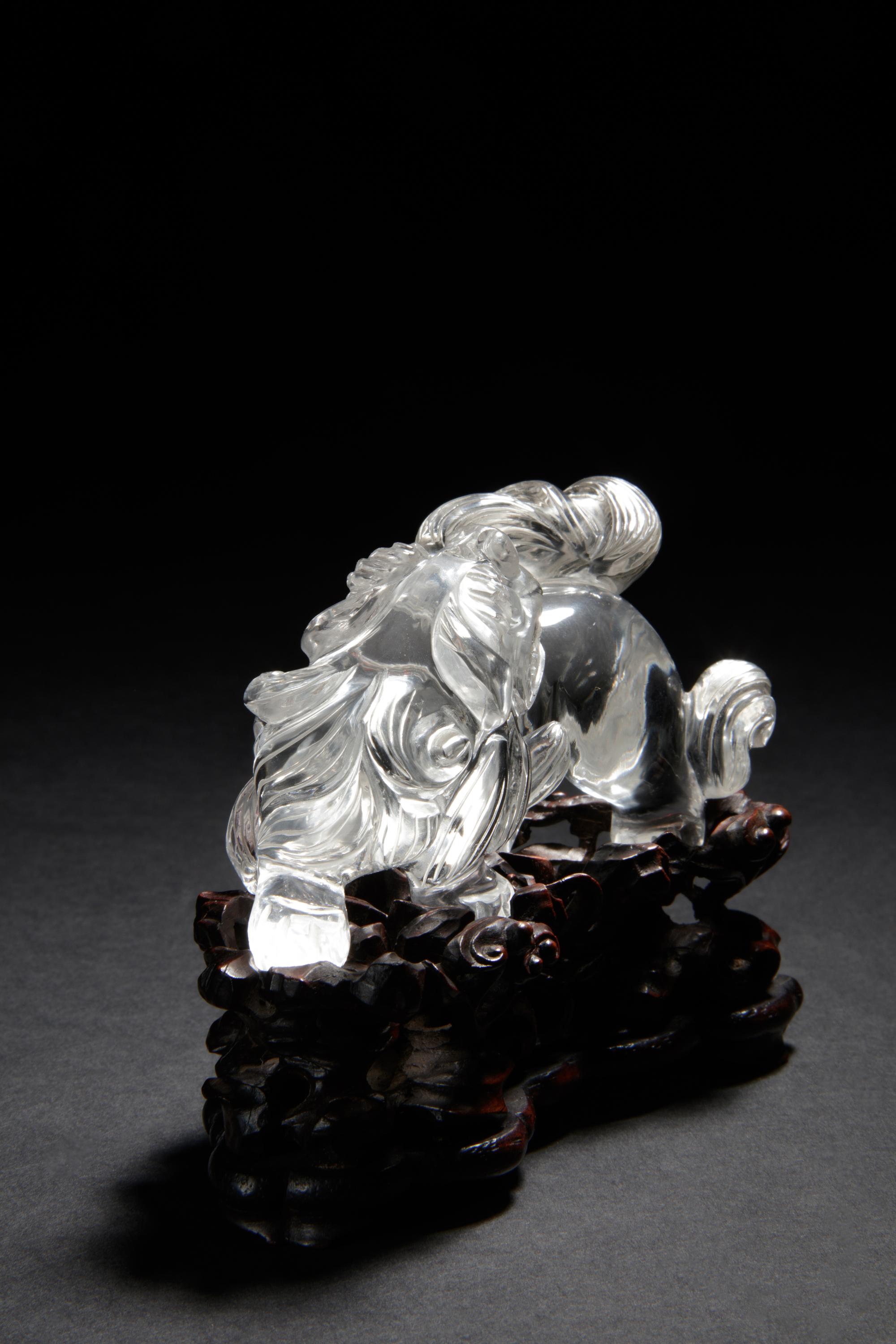 A Rock Crystal 'Lion' Carving