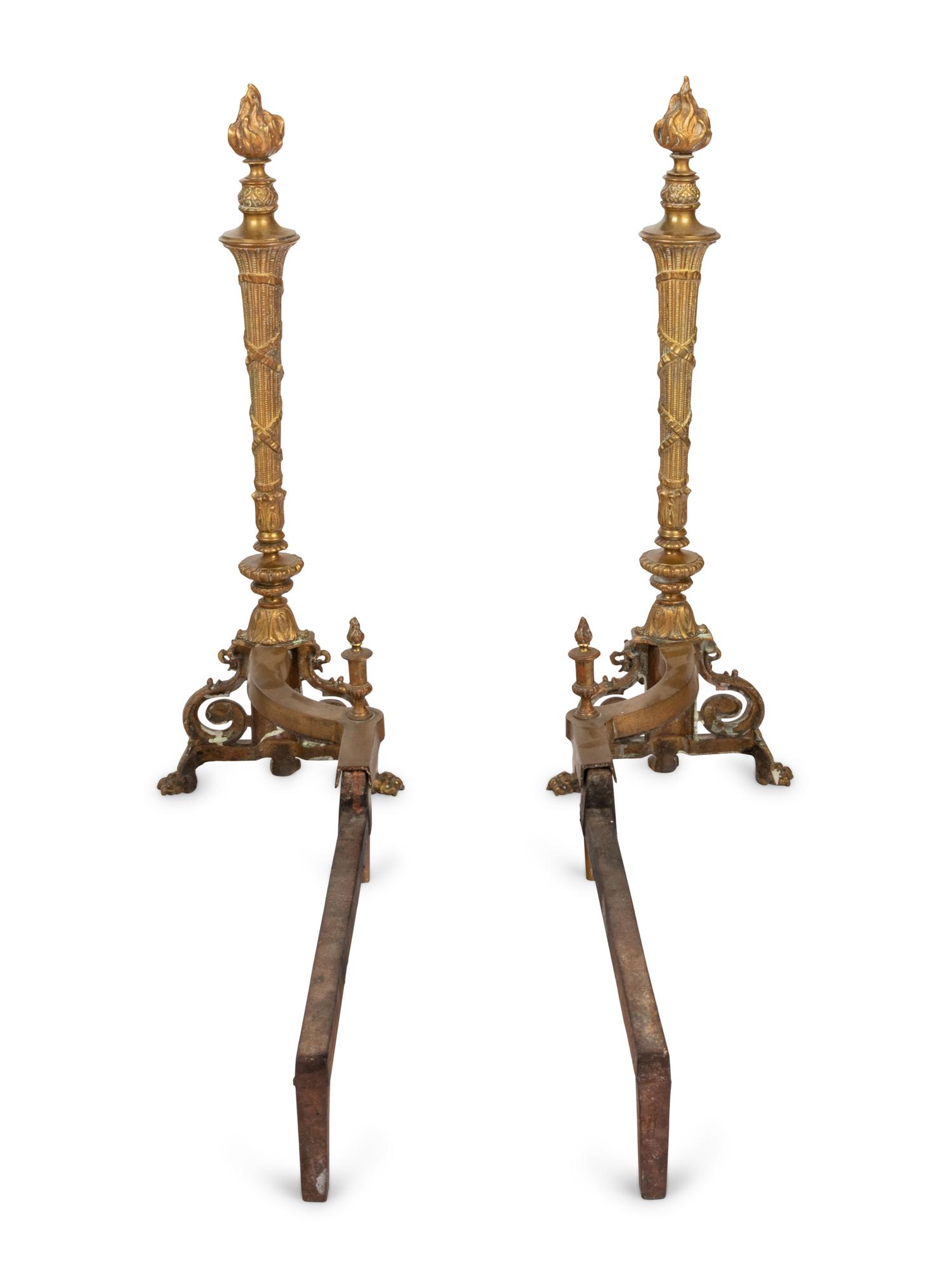 A Pair of Napoleon III Style Brass Andirons