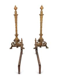 A Pair of Napoleon III Style Brass Andirons