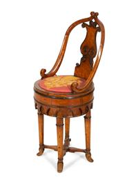 A Continental Parcel Ebonized Burled Walnut Music Chair