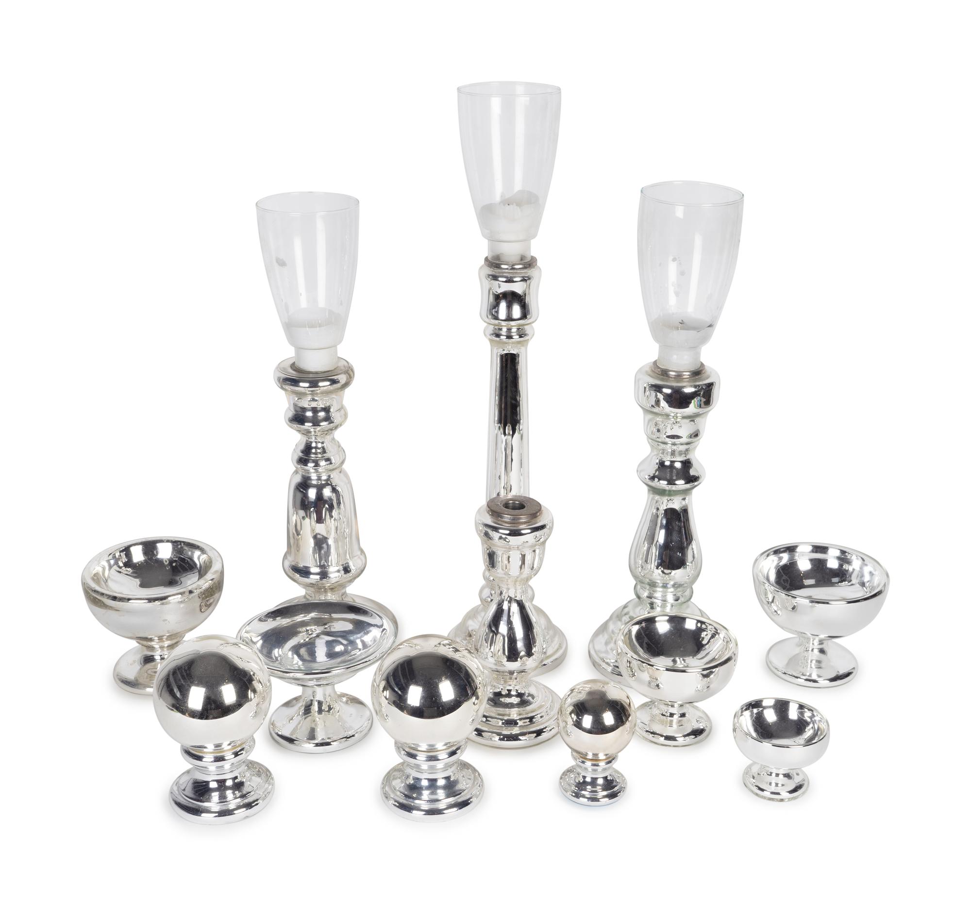 A Large Collection of Mercury Glass Table Articles — 20TH CENTURY