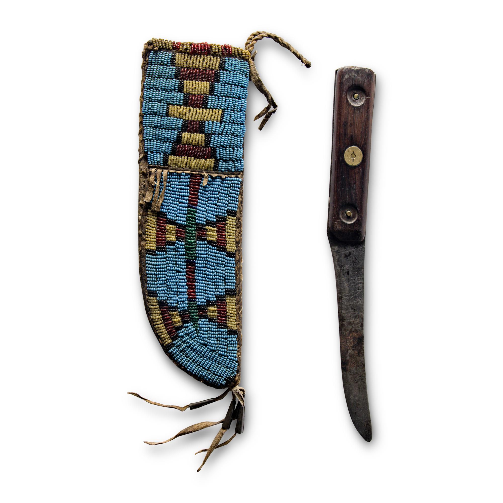 Sioux Beaded Hide Knife Sheath, with Knife
