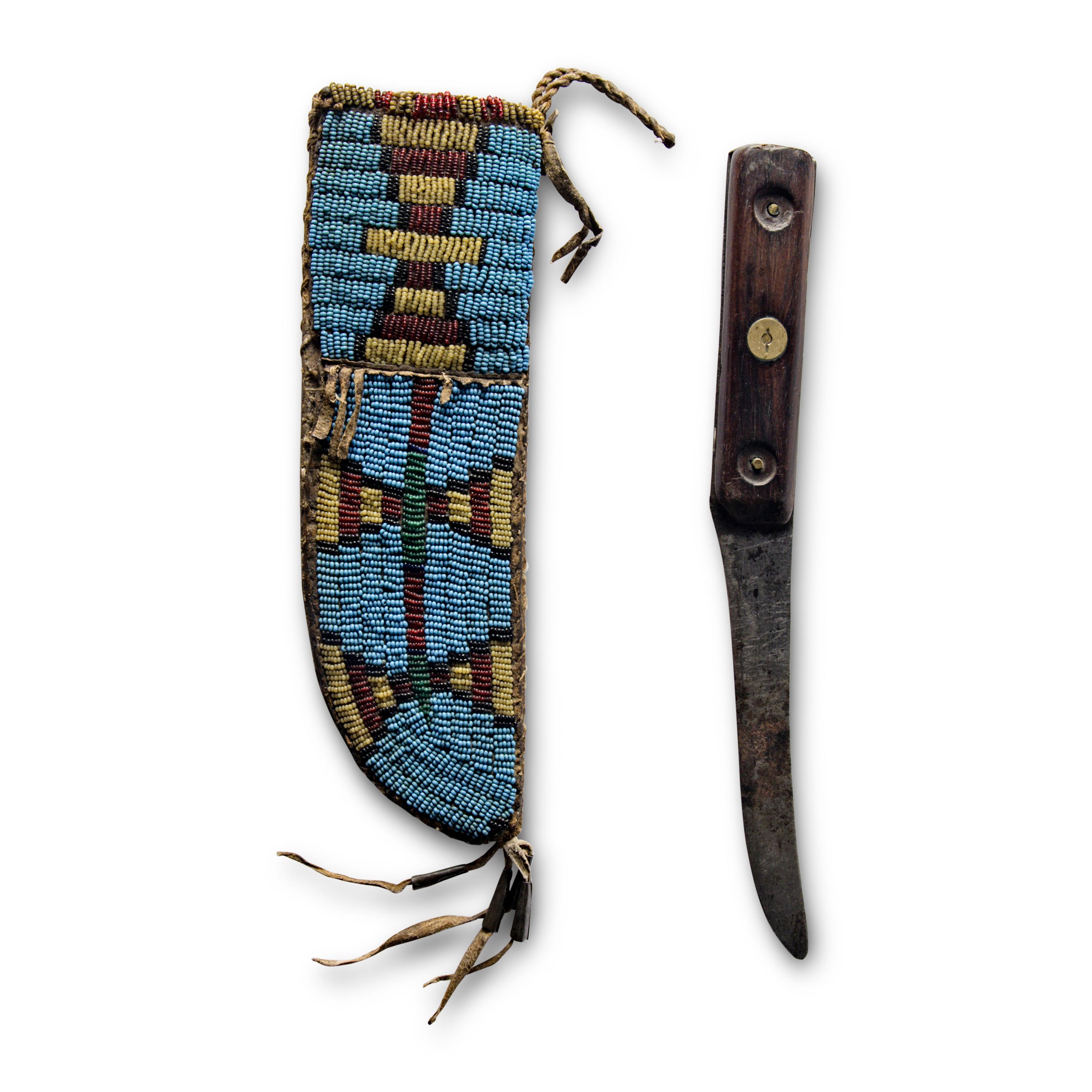 Sioux Beaded Hide Knife Sheath, with Knife