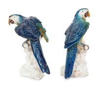 A Pair of Italian Glazed Terracotta Macaws