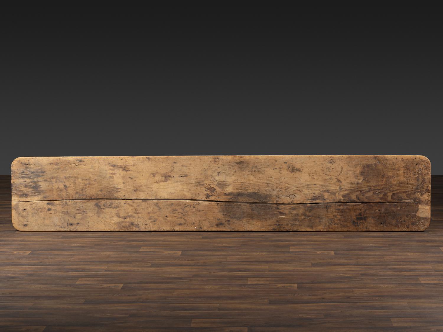 A Country Red Painted Scrubbed Single-Plank Top Pine Harvest Table