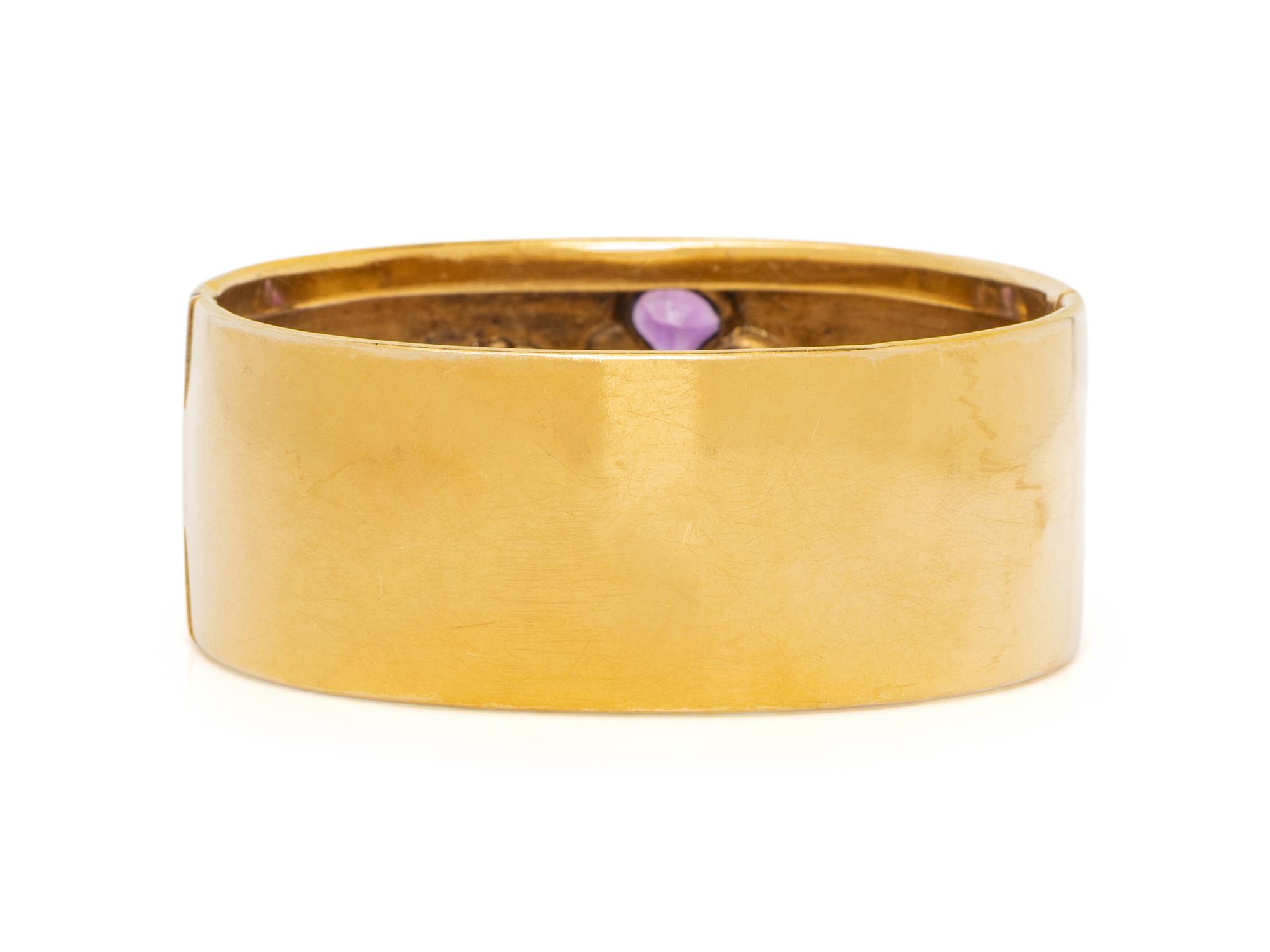 VICTORIAN, AMETHYST, DIAMOND, AND YELLOW GOLD VIOLET BANGLE BRACELET