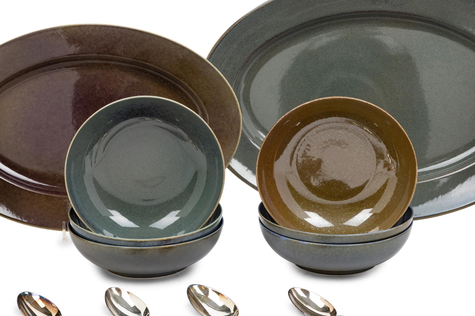A Group of Muriel Grateau Glazed Pottery Serving Articles