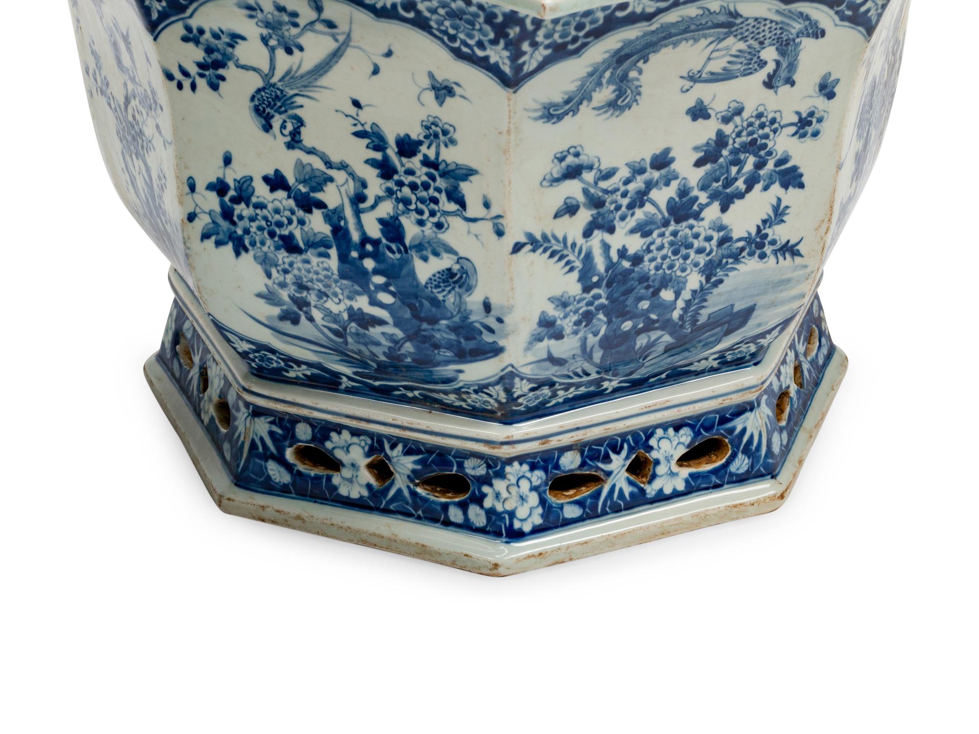 A Pair of Chinese Blue and White Porcelain Octagonal Jardinières