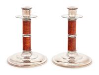 A Pair of Broggi Silver-Plate and Enamel Candlesticks