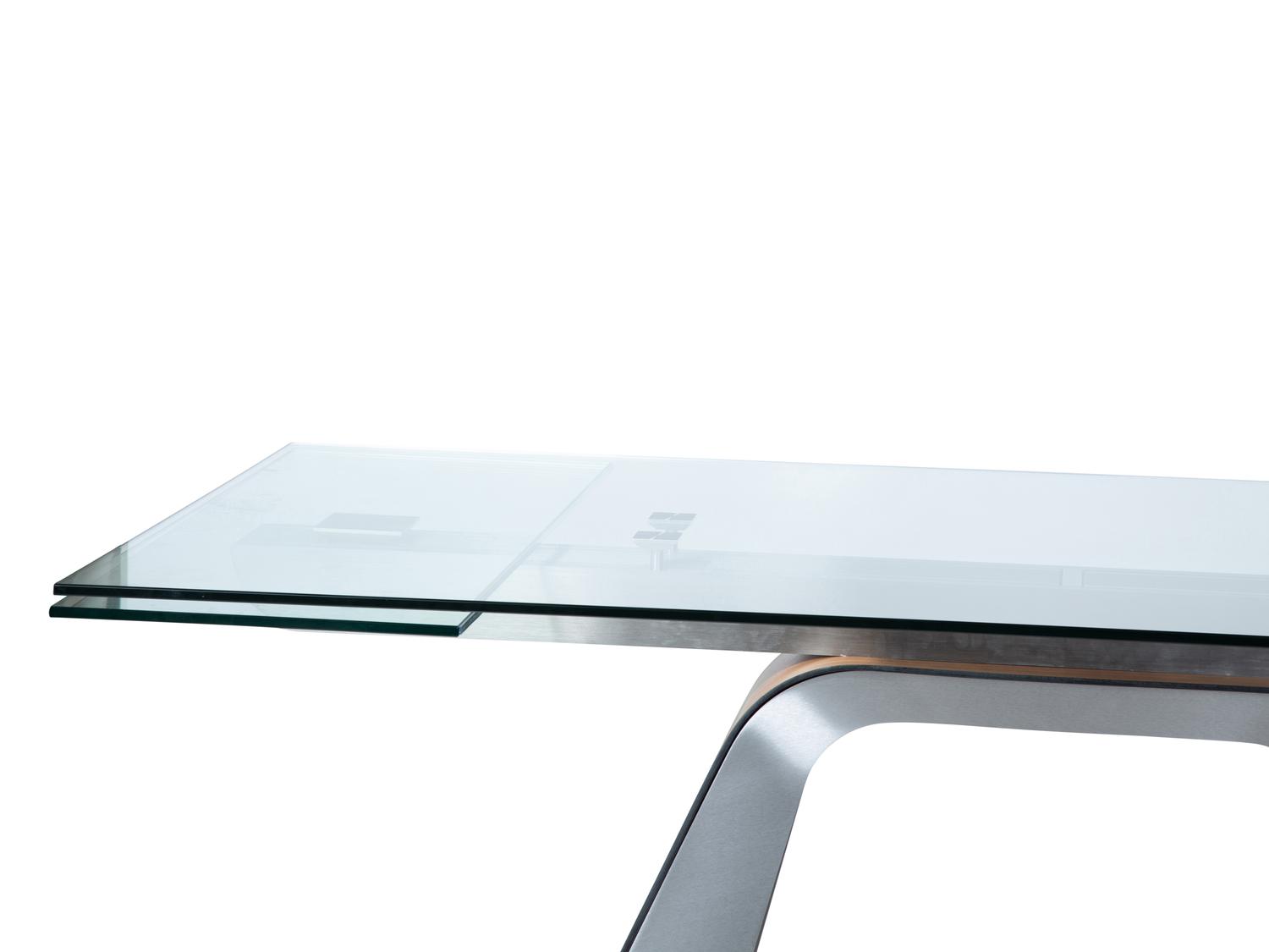 A Contemporary Steel, Wood Veneer and Glass Top Table — 21ST CENTURY