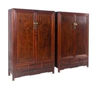 A Pair of Chinese Huali Square-Corner Cabinets, Fangjiaogui