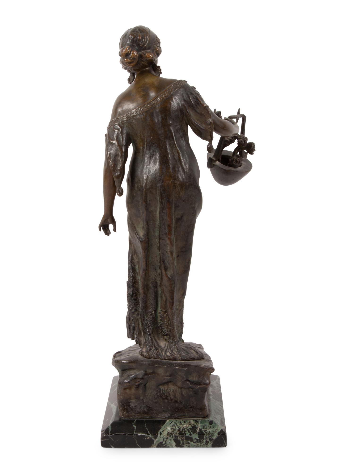 Bronze Figure of a Woman with a Flower Basket