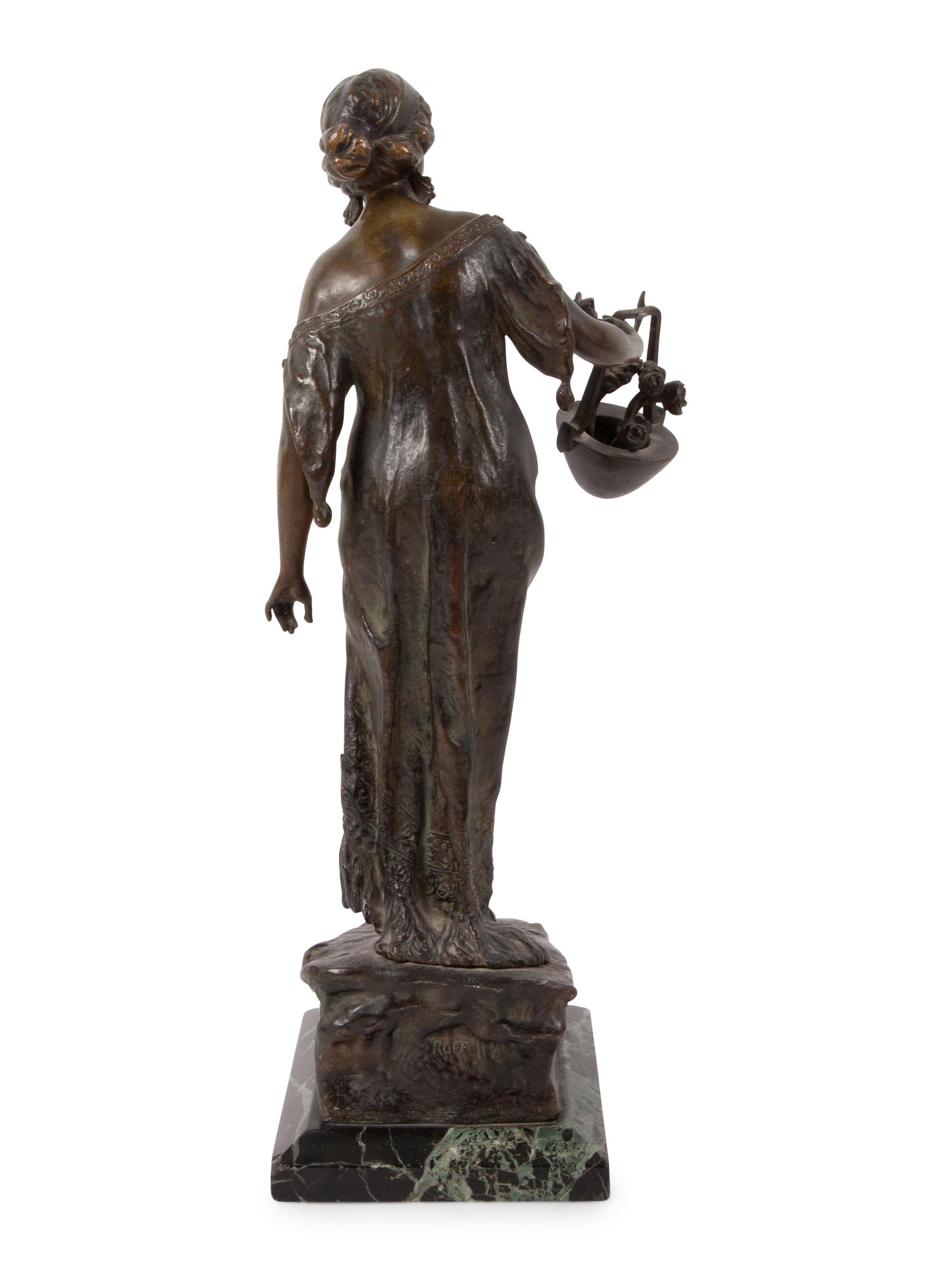 Bronze Figure of a Woman with a Flower Basket