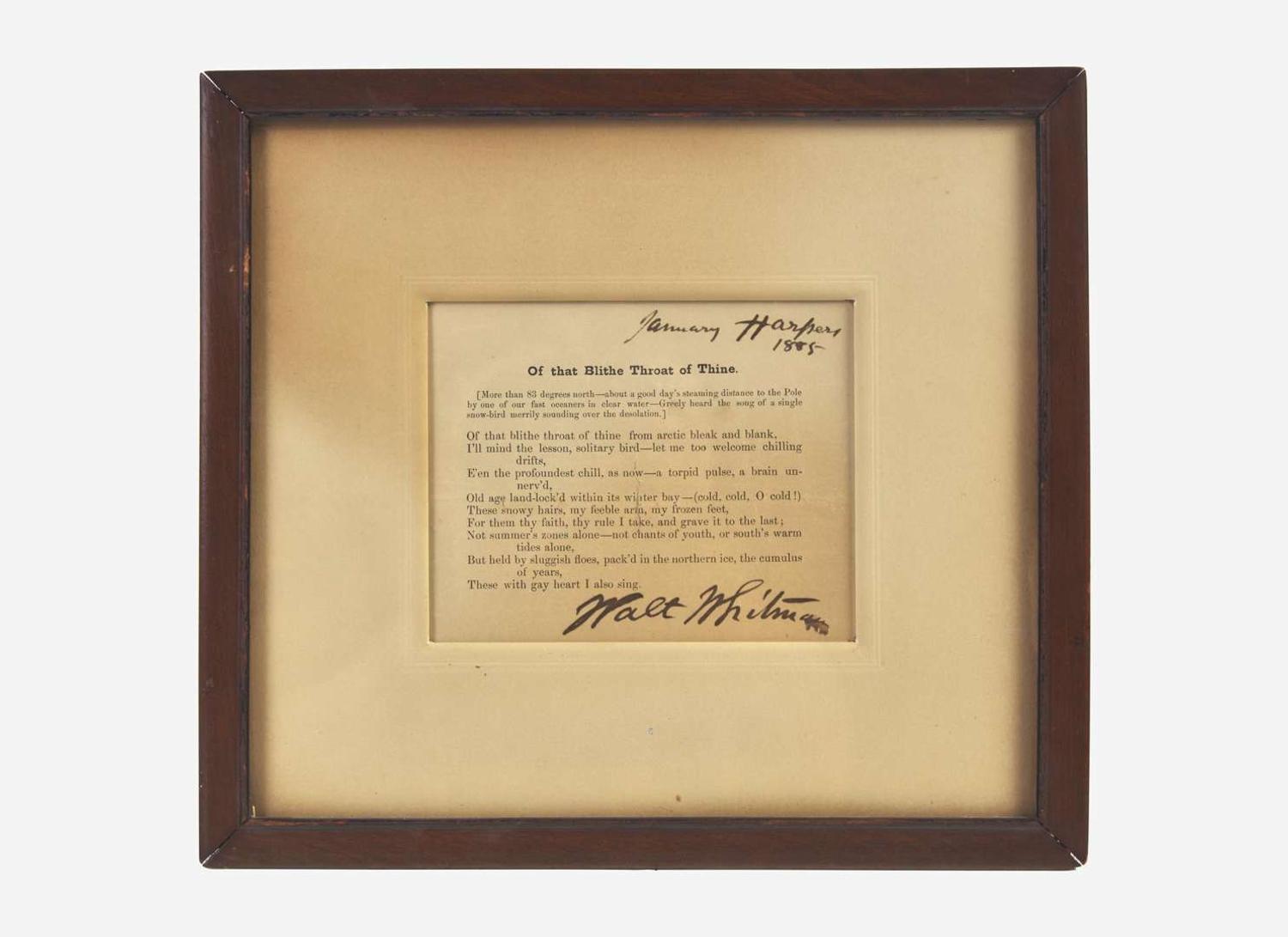 [Literature] Whitman, Walt: Printed Poem, signed