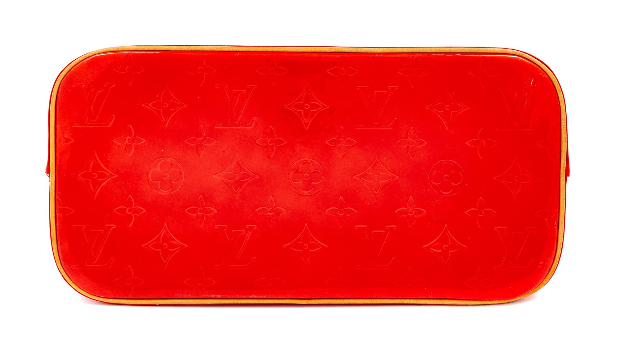 A Louis Vuitton Red Vernis Houston Tote Bag, 10" H x 11.5" W x 5" D; Strap drop: 7".