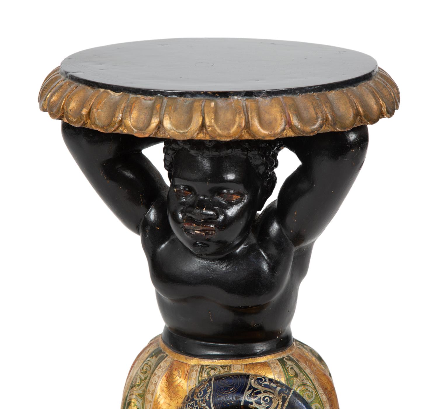 An Italian Polychrome and Gilt Figural Taboret