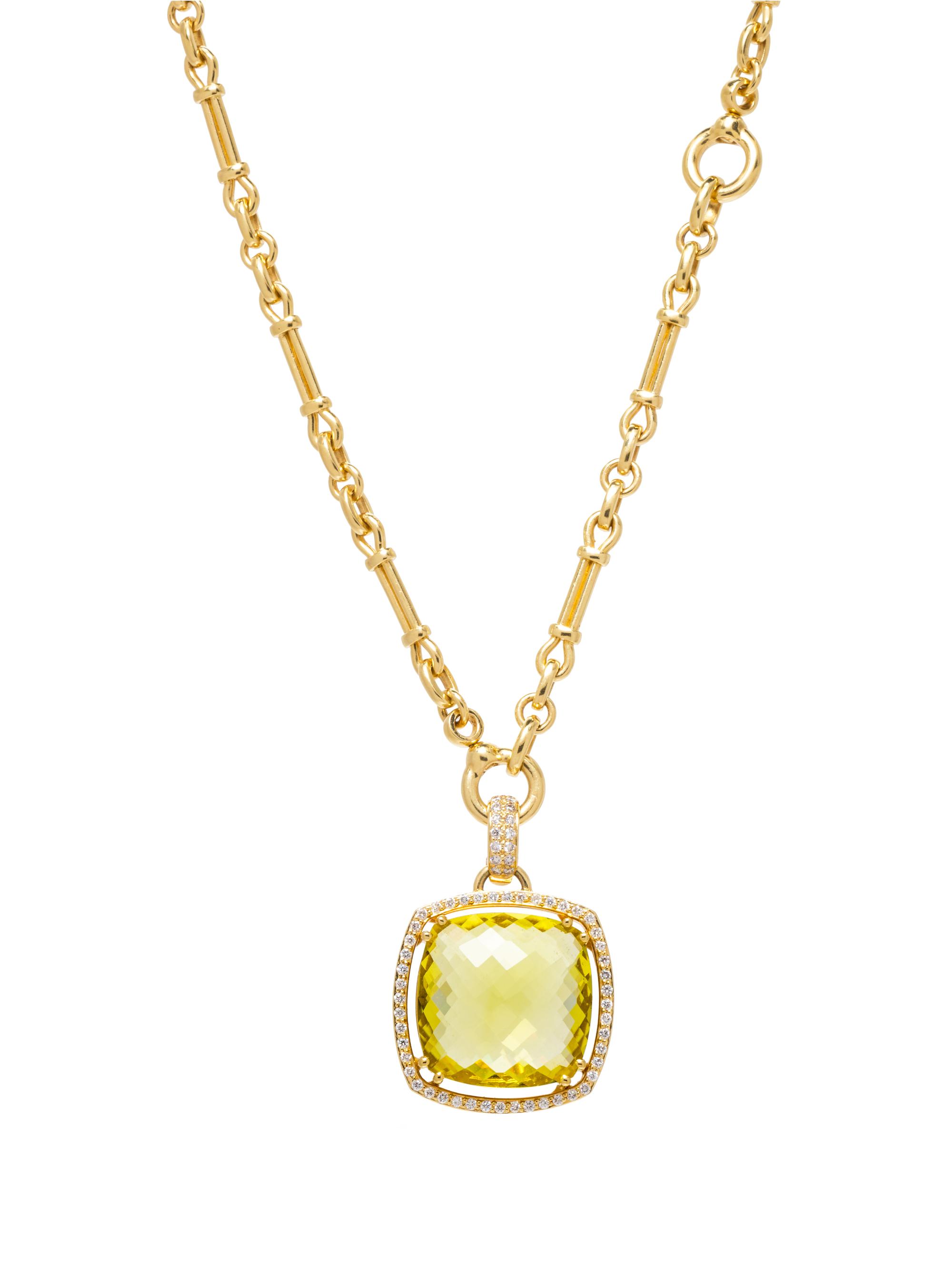 An 18 Karat Yellow Gold, Quartz and Diamond Pendant/Necklace,