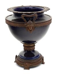 A French Gilt Metal Mounted Cobalt Earthenware Centerpiece