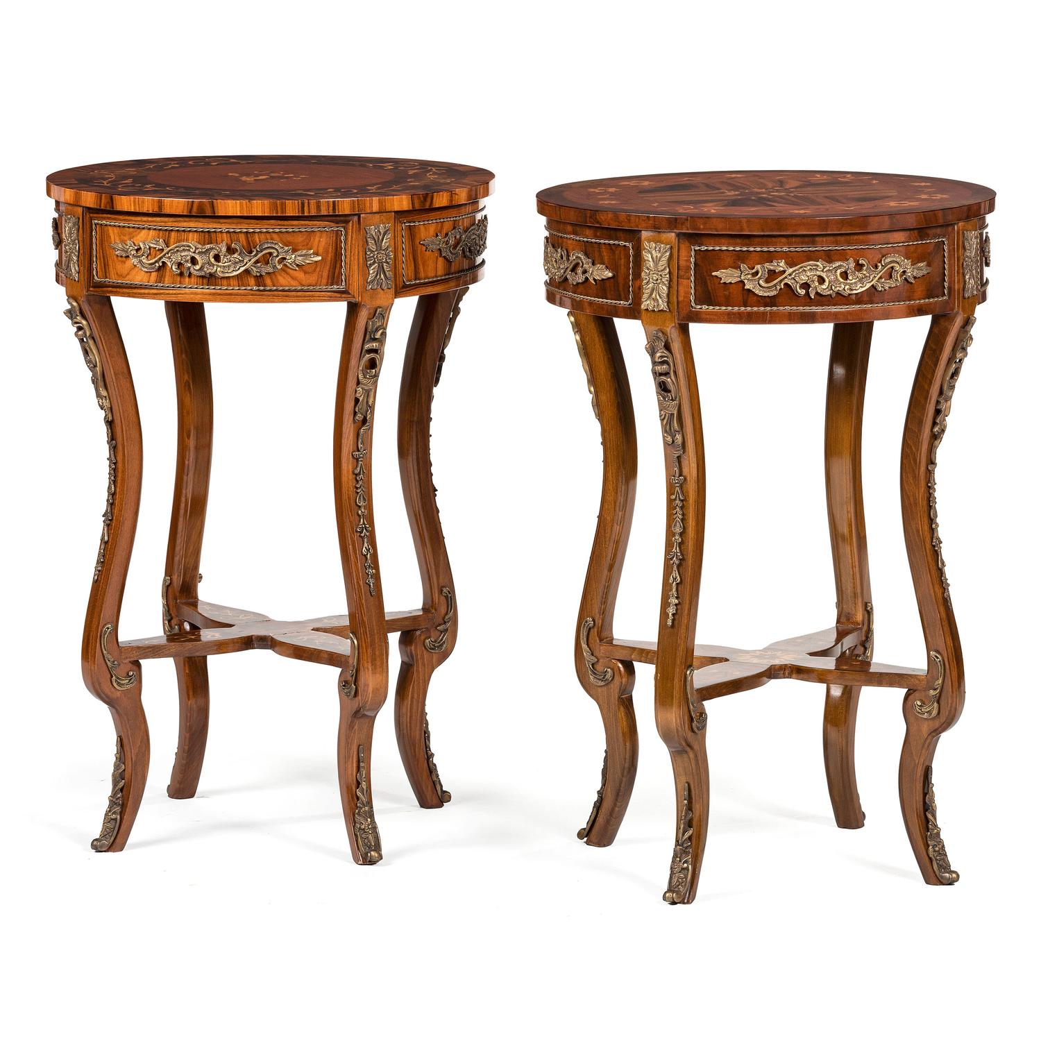 A Pair of Louis XV Style Marquetry Tables