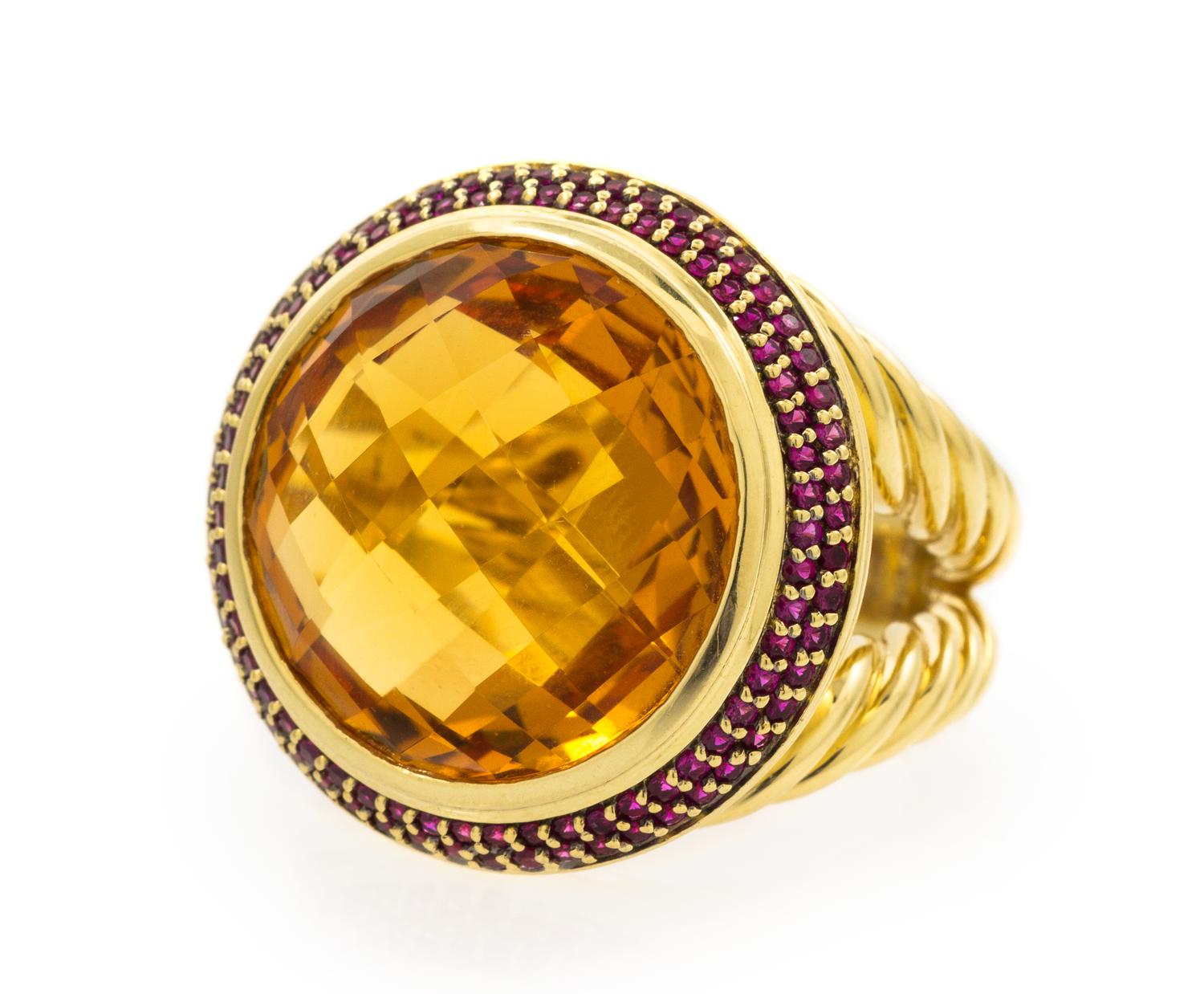 An 18 Karat Yellow Gold, Citrine and Ruby Ring, David Yurman, 15.30 dwts.