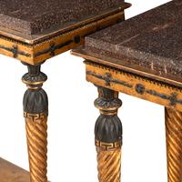 A Pair of Swedish Painted and Parcel-Gilt Porphyry-Top Console Tables