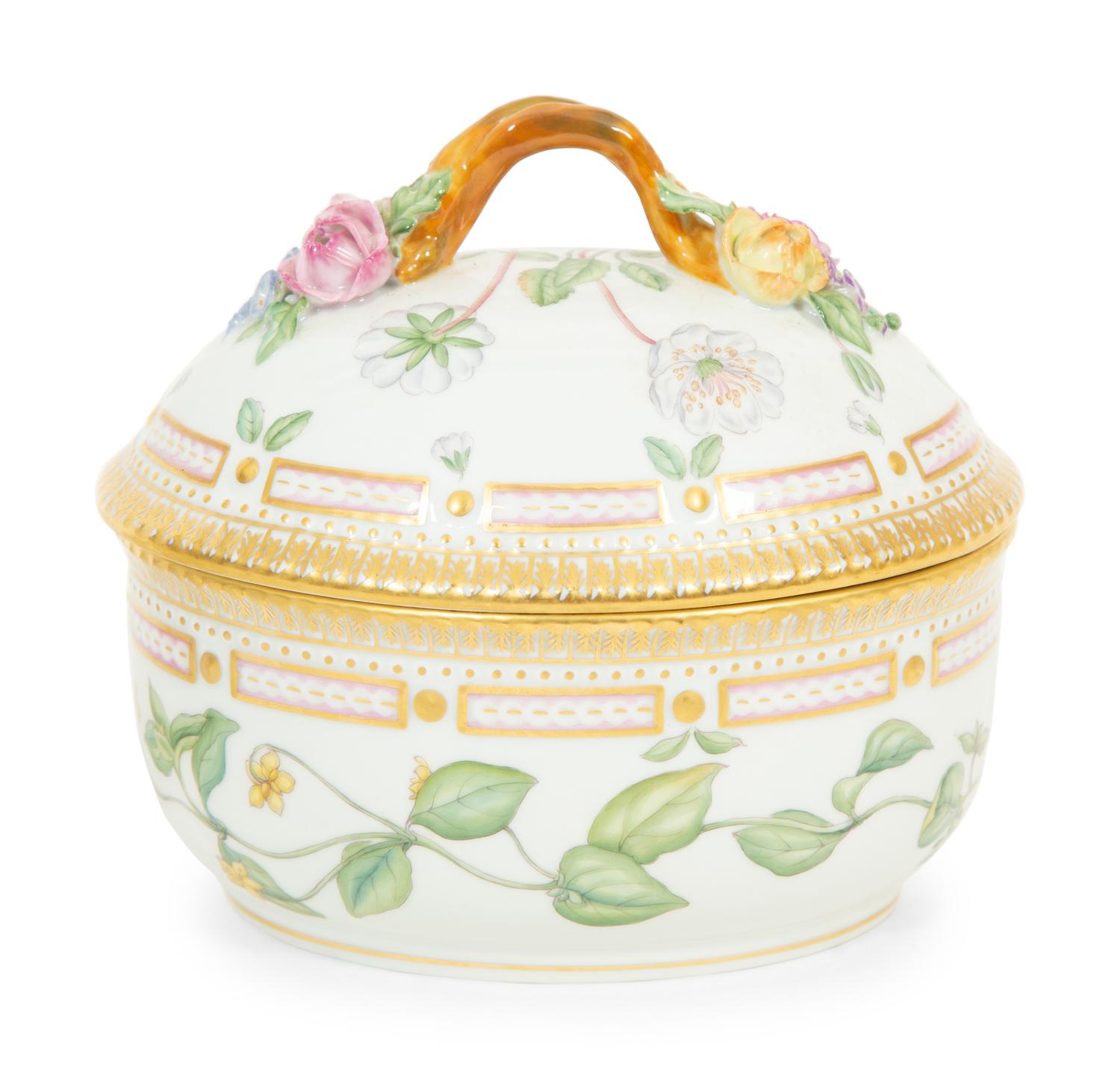 A Royal Copenhagen Flora Danica Porcelain Covered Bowl and Dish