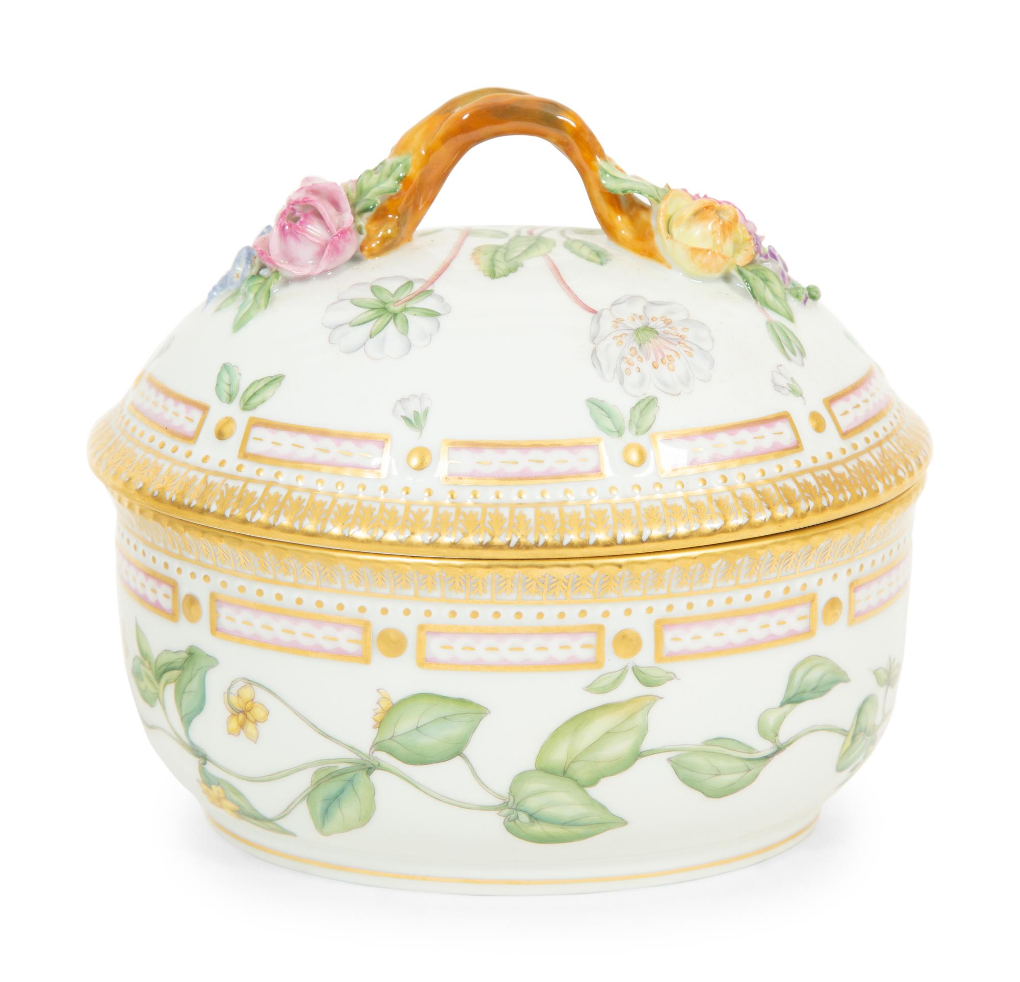 A Royal Copenhagen Flora Danica Porcelain Covered Bowl and Dish