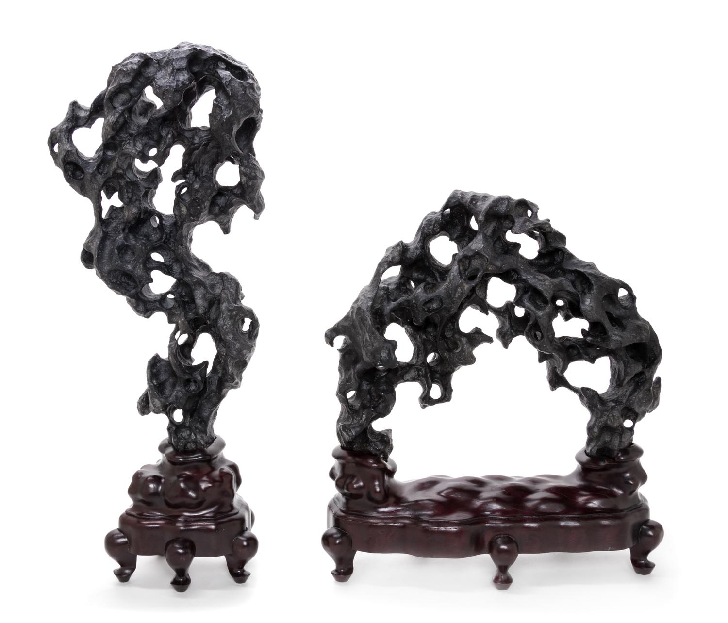 Two Chinese Lingbi Scholar's Rocks Height of larger rock 18 inches. — 20TH CENTURY