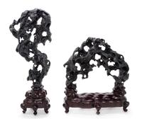 Two Chinese Lingbi Scholar's Rocks Height of larger rock 18 inches. — 20TH CENTURY