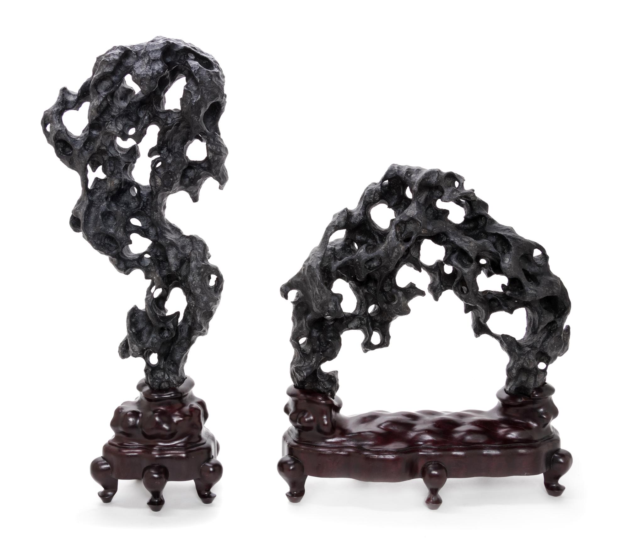 Two Chinese Lingbi Scholar's Rocks Height of larger rock 18 inches. — 20TH CENTURY