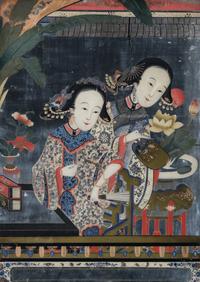 A Pair of Chinese Reverse Painted Mirror Panels