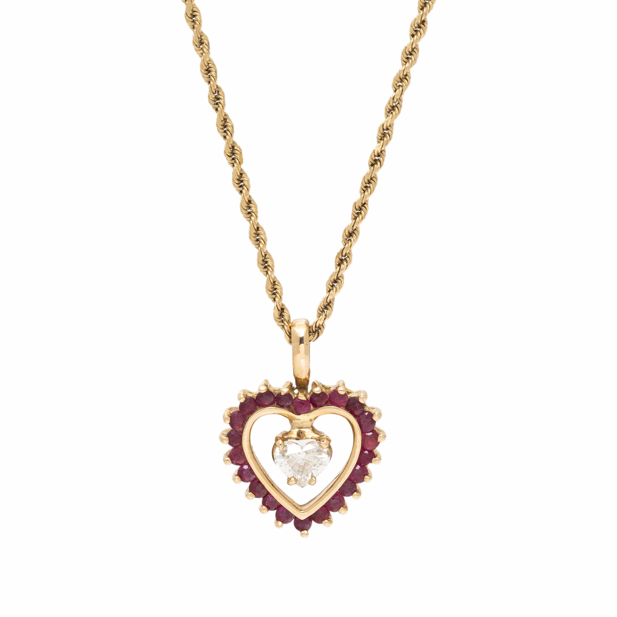 Diamond and Ruby Heart Pendant Necklace