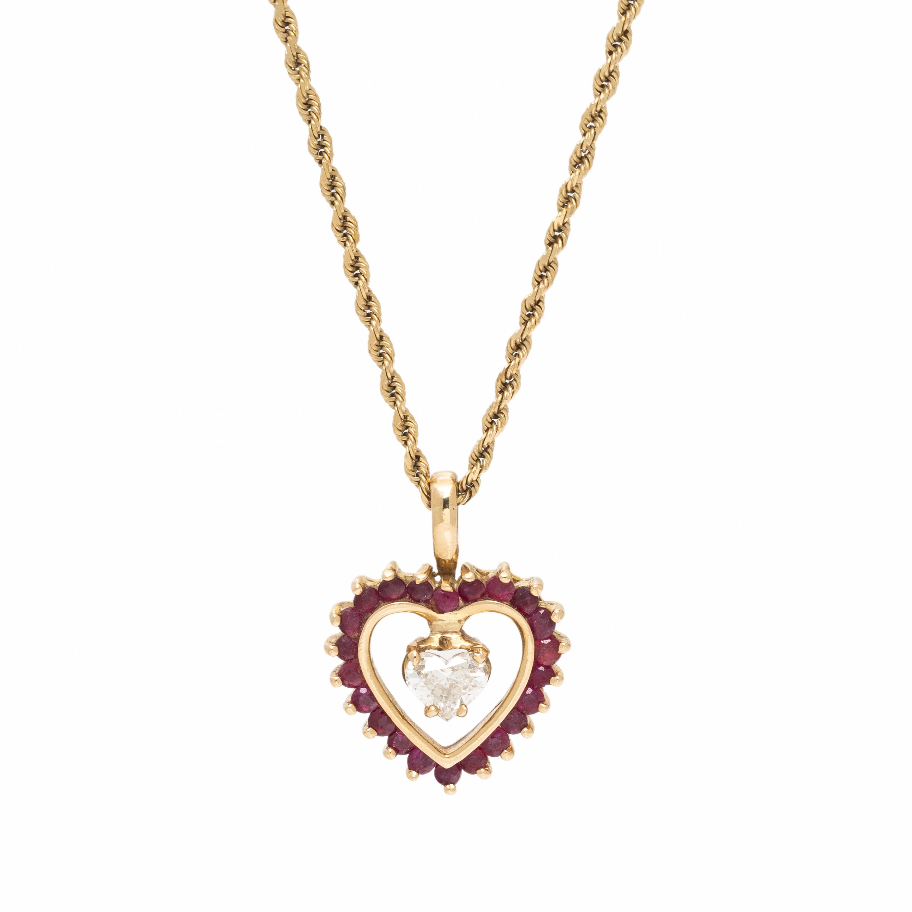 Diamond and Ruby Heart Pendant Necklace