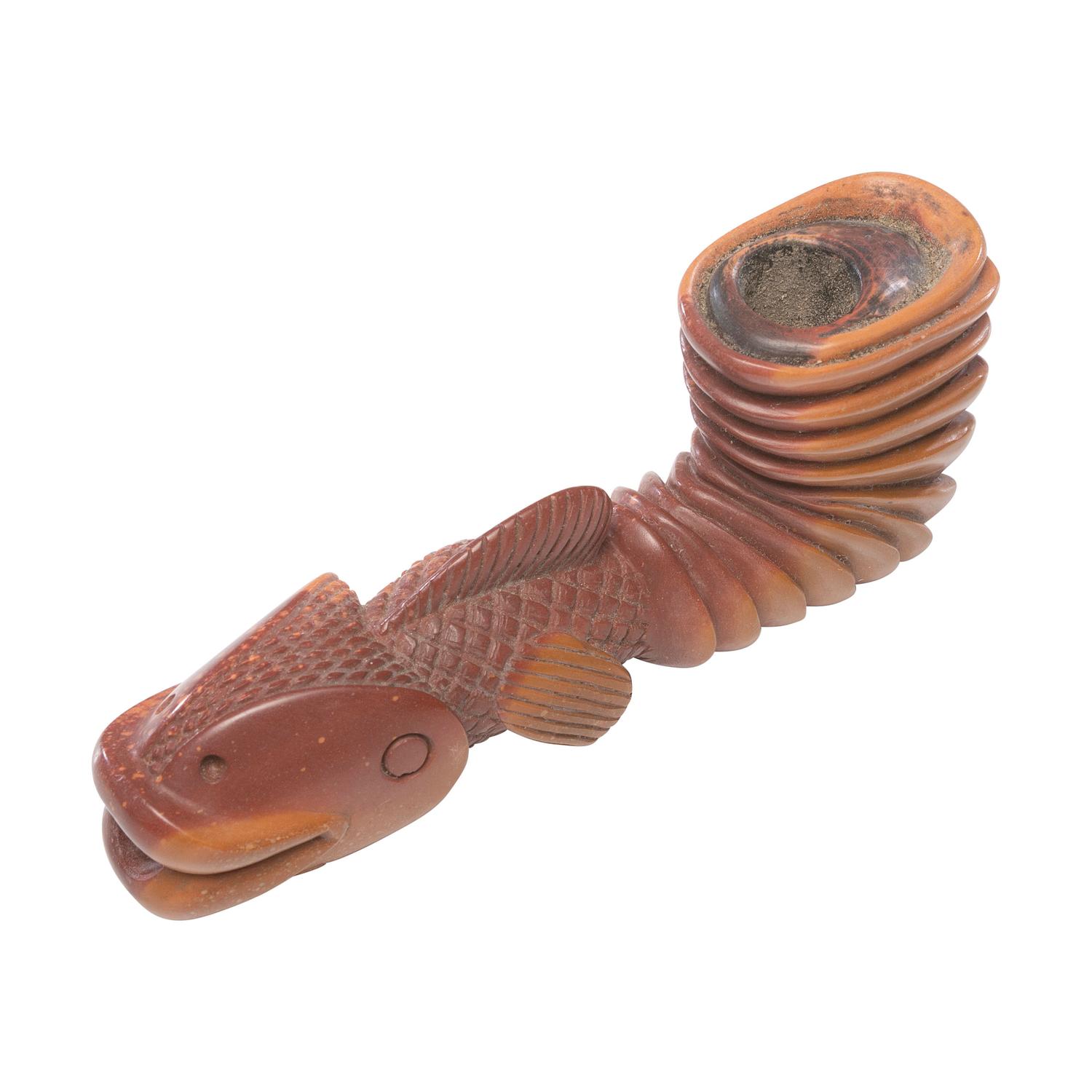 Western Great Lakes Catlinite Bowl, Metamorphosing Fish