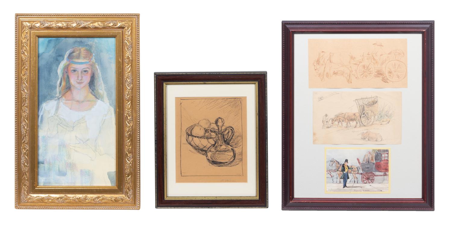 7 drawings and watercolors, ,