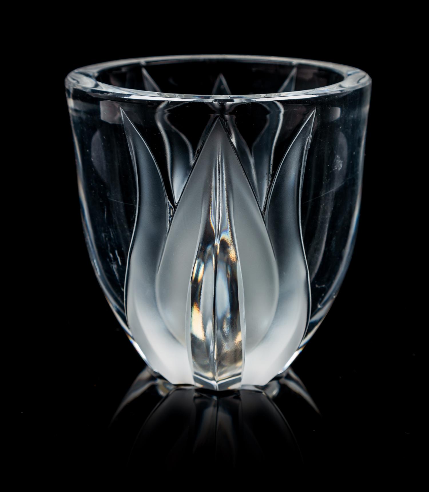 A Lalique Glass Vase Height 4 1/2 inches.