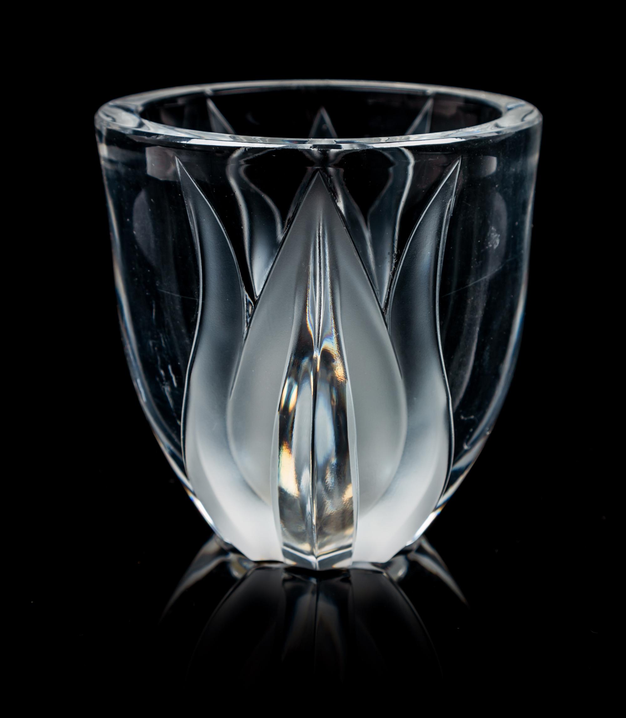 A Lalique Glass Vase Height 4 1/2 inches.