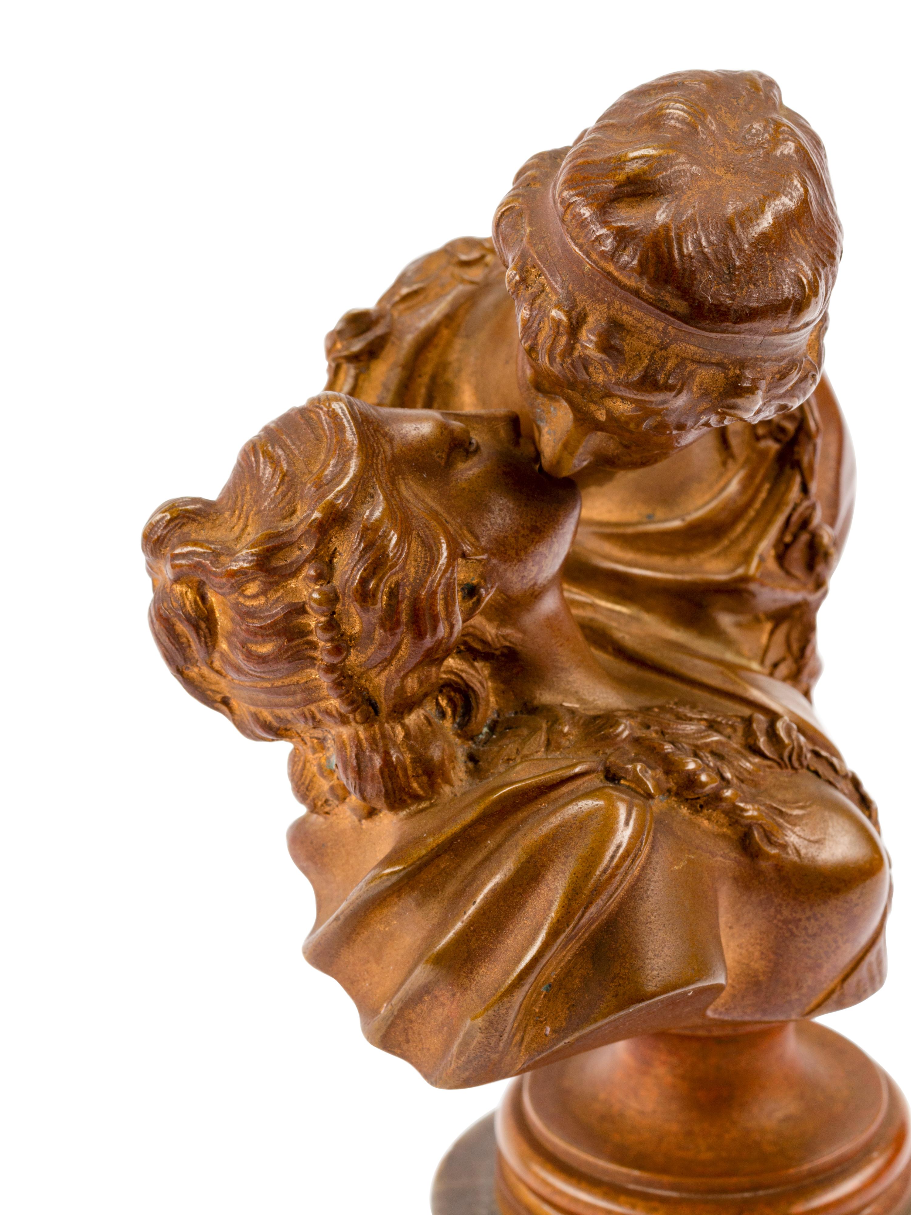 A French Gilt Bronze and Marble Bust of Lovers After Jean-Antoine Houdon