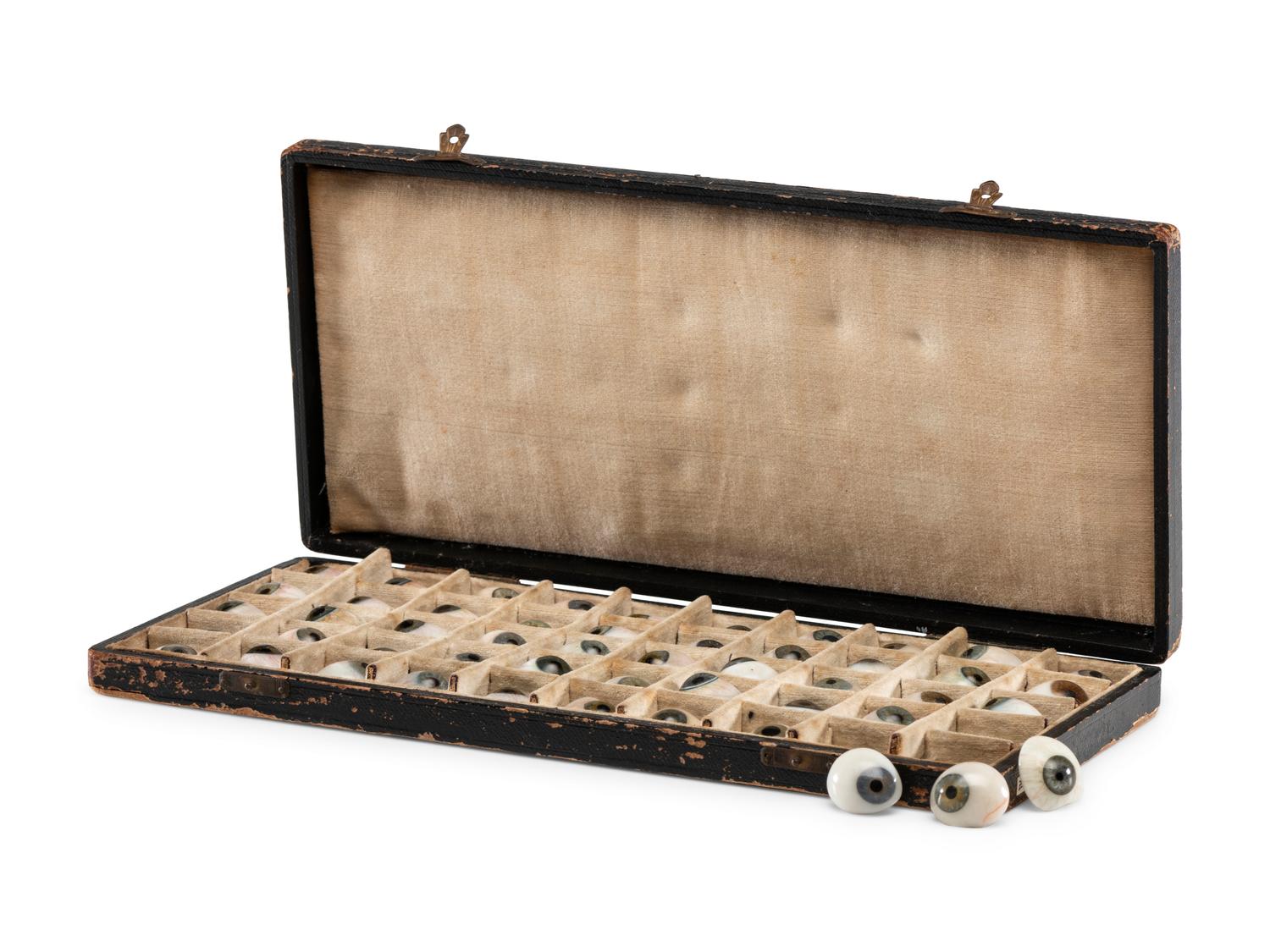 A Cased Set of Fifty Colored Glass Prosthetic Eyes