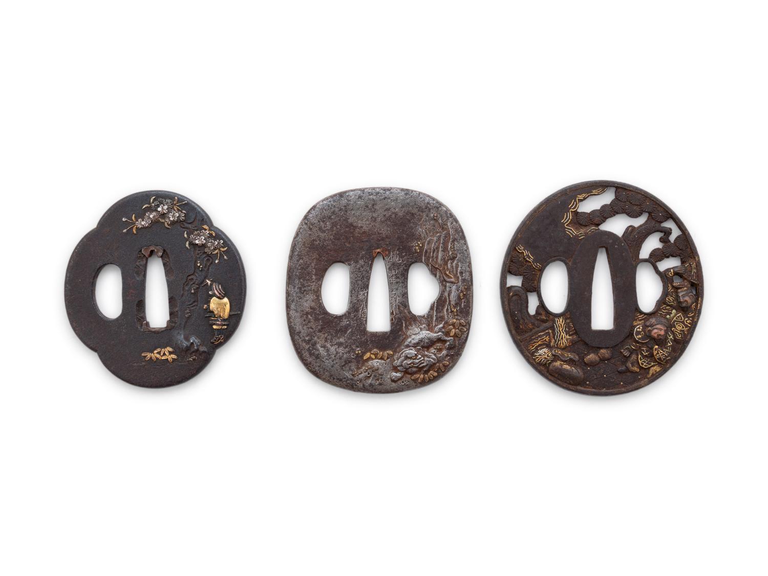Four Inlaid Iron Tsuba