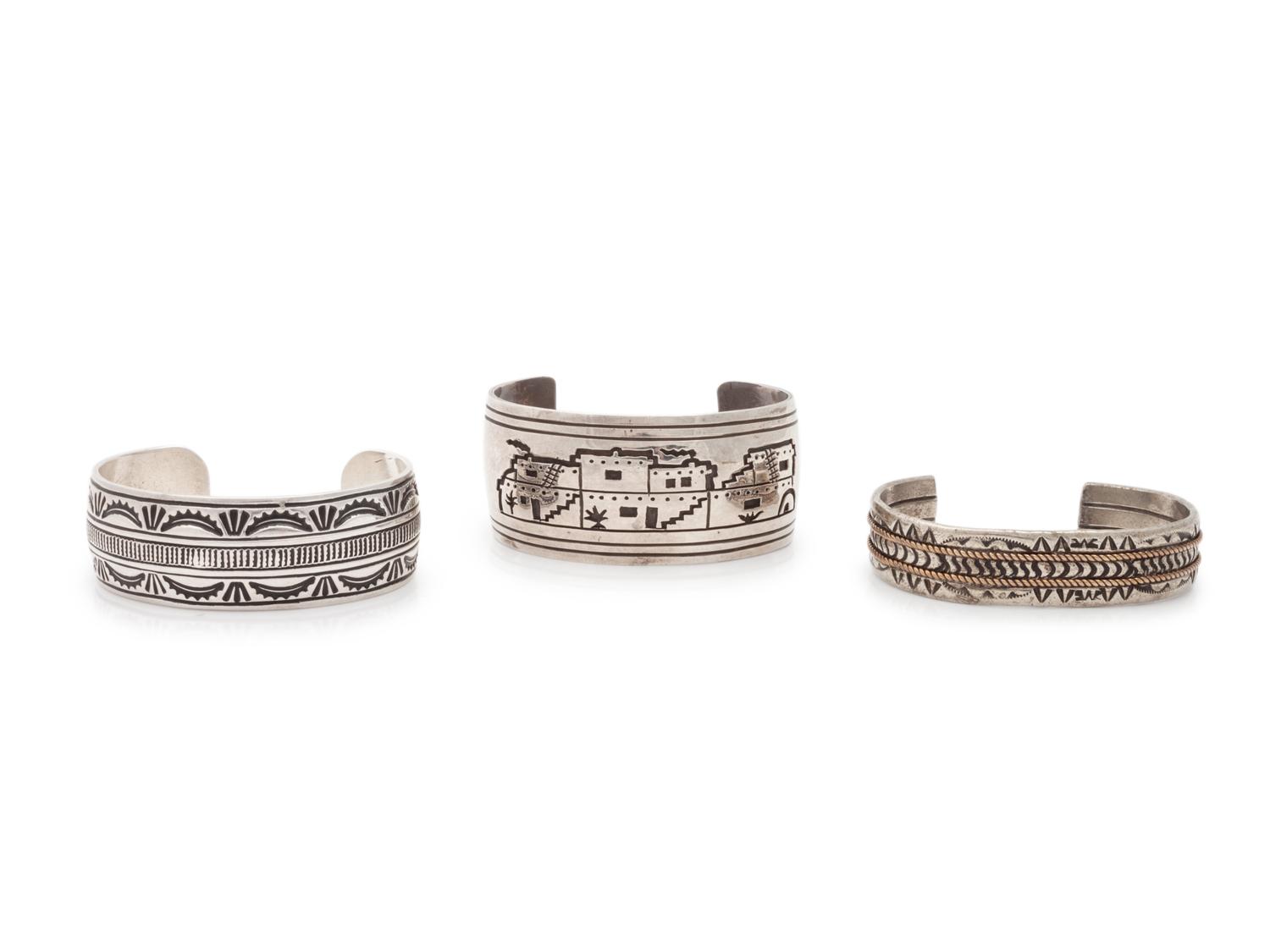 Three Southwestern Silver Cuff Bracelets