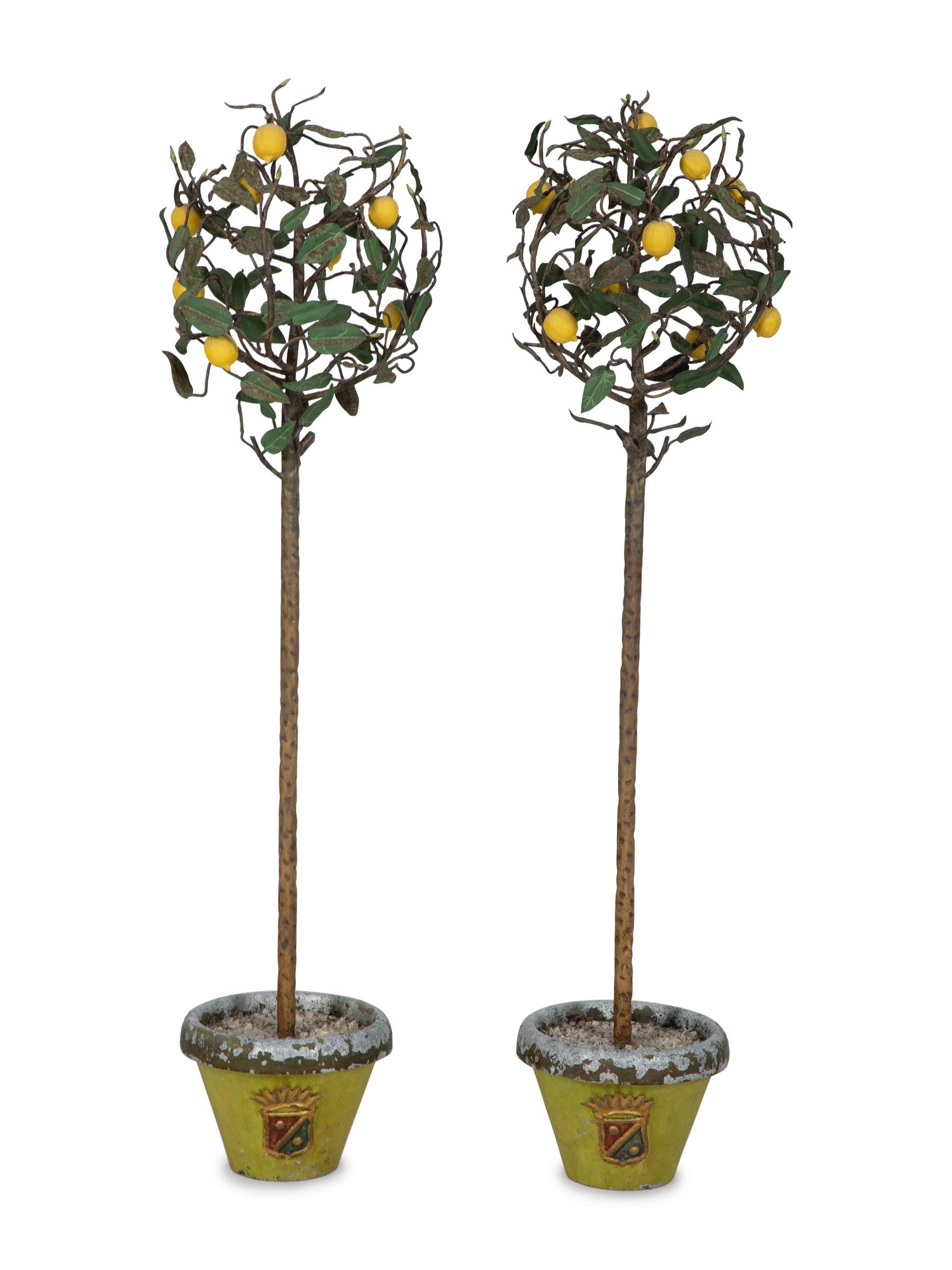 A Pair of Tôle Peinte Lemon Topiaries